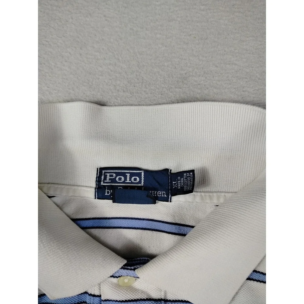 Vintage Polo By Ralph Lauren Polo Shirt Mens XL White Blue Stripe Pony Preppy